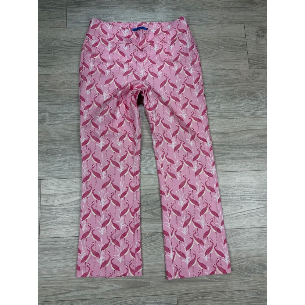 J.McLaughlin Pink Flamingo Print Straight Leg Pants Womens 8 Preppy Resortwear